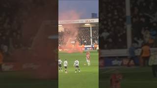 Crewe FANS TROW PYRO AND STOP GAME AT WALSALL AWAYDAY SHORTS [upl. by Anilorac]