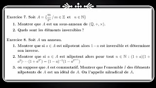 TD N° 2 Algebre 2 exercice 7 et 8 sanneauélément inversibleélément nilpotent idéal nilradical [upl. by Etrem]