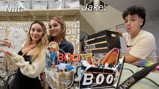 SURPRISING EACHOTHER WITH SPOOKY BASKETS  DIY basket shopping decorating Unlimited budget [upl. by Aipotu]