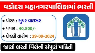 વડોદરા મહાનગરપાલિકામાં ભરતી  પગાર 40 હજાર  Vadodara Municipal Corporation VMC Recruitment 2024 [upl. by Ebarta]