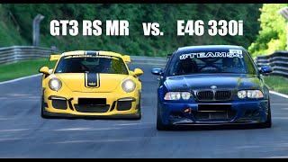 BMW E46 330i vs Porsche GT3 RS MR Nordschleife Trackday  Flyby [upl. by Chesney]