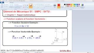 Element de Mécanique S1  Fonction Scalaire et Fonction vectorielle [upl. by Durno]