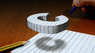 3D Trick Art On Line Paper Floating Letter C [upl. by Kciderf269]