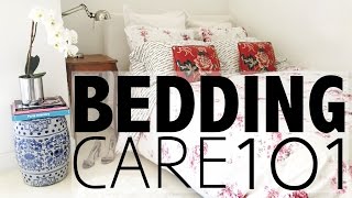 Bedding Care 101  How to Wash a Duvet Pillows Fold a Fitted Sheet [upl. by Rolfston]