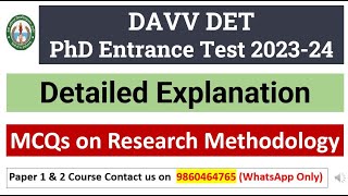 PhD Entrance ExamMCQs On Research MethodologyDevi Ahilya Vishwavidyalaya DAVV Indore University [upl. by Crandall]