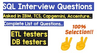 SQL Interview Questions asked in IBM TCS Capgemini Accenture  Complete list of questions [upl. by Keir]