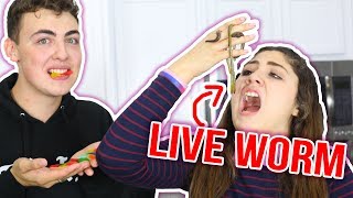 GUMMY FOOD VS REAL FOOD CHALLENGE  eating live WORM [upl. by Atinor]