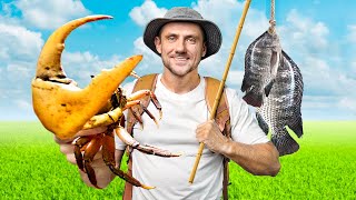 I SURVIVED 100 Hours in the Forest on a TROPICAL ISLAND Catch And Cook Fish and Crabs COMP2 [upl. by Aenad851]