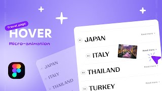 Travel cards hover Animation in Figma  Figma Microanimations  UI design animation 💜👌 [upl. by Nic]