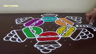 11 × 6 DOTS  KOLAM FOR PONGAL  SIMPLE PONGAL POT RANGOLI  INTERLACED DOTS  HOW TO DRAW [upl. by Htepsle370]