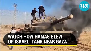 Hamas Takes Cue From Ukraine War Blows Up Israeli Tank With Dronedropped Munition  Watch [upl. by Yanrahc]