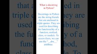 Q34 What is docstring in Python  Input Statement Part 3 by SaiKumarValaboju viralvideo shorts [upl. by Ackerley]