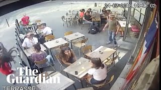 Woman shares footage of assault by street harasser at Paris cafe [upl. by Bonni]