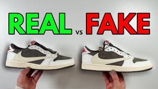 REAL VS FAKE NIKE X TRAVIS SCOTT AIR JORDAN 1 REVERSE MOCHA UPDATED SNEAKER COMPARISON [upl. by Nytsirhc]