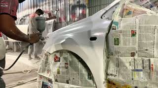 Volkswagen Polo  denting and painting with paint remover apply on scratched car [upl. by Ecikram961]