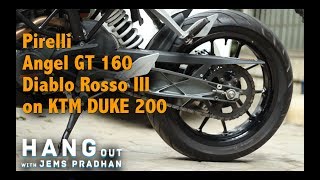 Pirelli Angel GT and Diablo Rosso 3 tyre in Duke 200 [upl. by Mallis]