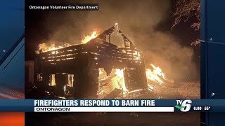 Ontonagon Volunteer Fire Department puts out barn fire [upl. by Aneetsirhc]