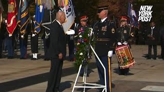 Disoriented Biden needs help from Arlington honor guard during solemn wreathlaying ceremony [upl. by Teiluj587]