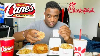 RAISING CANE’S vs CHICK FIL A Mukbang [upl. by Oruasi]