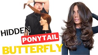 Easy HIDDEN ponytail BUTTERFLY haircut [upl. by Dewayne]