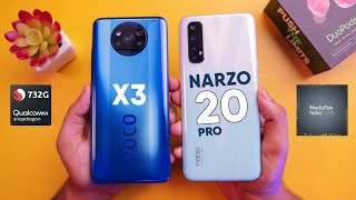 POCO X3 vs Narzo 20 Pro Speed Test 732G vs G95 ⚡ [upl. by Aniras]