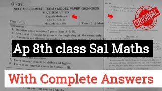 8th class mathematics SA1 exam question paper 2024Ap 8th Sa1 maths real paper with answers 202425 [upl. by Rattan]