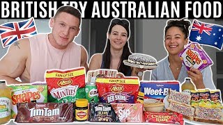 BRITISH try AUSTRALIAN SNACKS amp FOOD for the FIRST TIME [upl. by Aenea18]