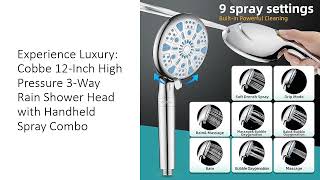 Experience Luxury Cobbe 12Inch High Pressure 3Way Rain Shower Head with Handheld Spray Combo [upl. by Fesuy]