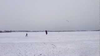 Kite skiing 2013 Pansh Ace 45 High wind  35  58 Kmh Snowkiting [upl. by Ahsenit563]