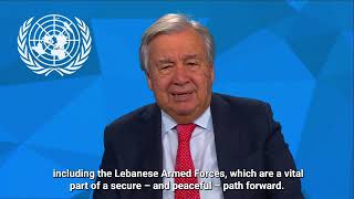 SecretaryGeneral António Guterres message to the international conference for Lebanon in Paris [upl. by Wiltz]