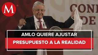 Con un pañuelo blanco AMLO defiende iniciativa para modificar presupuesto [upl. by Pouncey337]