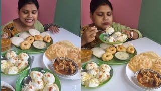 chicken curry puri idly medu wada samber dohi bora eating show [upl. by Gaudet]