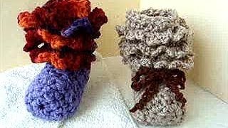 Crochet Ruffled CUFF Baby Booties how to baby booties pattern [upl. by Fridlund]