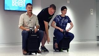 Watch Fortune Staffers Race Modobag Motorized Suitcases  Fortune [upl. by Akcebar]