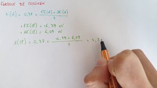 Calculer une ÉLECTRONÉGATIVITÉ DE MULLIKEN  Formule amp exemple  Chimie Bac1 [upl. by Ycnuahc]