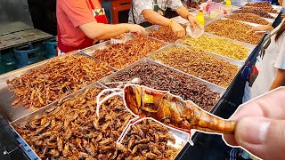 Exotic Thai Street Food Fried Insects Taste Test of the bugs grasshopper cricket  food around me [upl. by Oiril75]