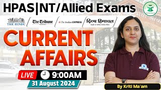 Himachal Daily Current Affairs Quiz amp MCQ  31st August 2024  HPASAlliedNT Current Affairs 2024 [upl. by Kati]