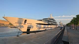 Super yacht Kaos and Vava in Barcelona 4k sunstet walk around video [upl. by Shandy]