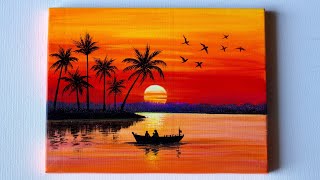 Sunset Painting  Sunset Landscape Painting  Acrylic Painting Tutorial [upl. by Sanbo]