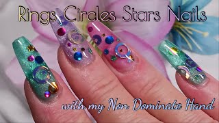 Rings Circles and Stars with my Non Dominate Hand  Saviland Builder Gel Nails [upl. by Ahsito675]