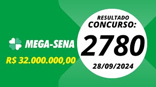 Mega Sena Resultado concurso 2780 28092024 megasena resultadomegasena2780 [upl. by Erialcyram916]