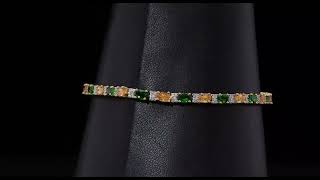 Spessartine Garnet Chrome Diopside amp Moissanite Tennis Bracelet In 18K Yellow Gold over Silver [upl. by Holey]