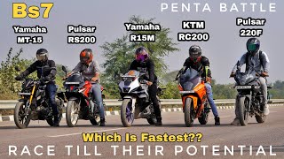 Pulsar RS200 Vs R15M Vs MT15 Vs RC200 Vs Pulsar 220F  Long Race  MT se Aisi Ummid Nahi Thi😱 [upl. by Idur]