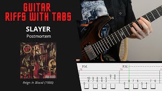 Slayer  Postmortem  Guitar riffs with tabs  cover  lesson [upl. by Anne-Marie215]