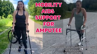 Amputee lady  adaptive crutches user vs walker as mobility aid support [upl. by Rafaj]