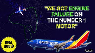 Engine failure during climb Southwest Boeing 737 performs emergency return to Austin Real ATC [upl. by Rot]