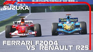 Ferrari F1 2004 Schumacher vs Renault F1 2005 R25 Alonso at Suzuka  Japan GP [upl. by Beetner]