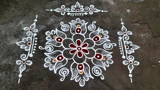 simple and easy festival lotus kolam Friday rangoli 32dots Anusworld small beautiful rangoli [upl. by Annoiek340]