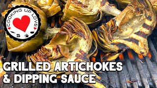 Grilled Artichokes Recipe With Garlic Aioli Dipping Sauce  Cooking Up Love [upl. by Liagibba]