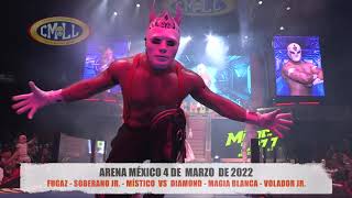 CMLL  FUGAZ  SOBERANO JR  MÍSTICO VS DIAMOND  MAGIA BLANCA  VOLADOR JRARENA MEXICO 04032022 [upl. by Dlareme]